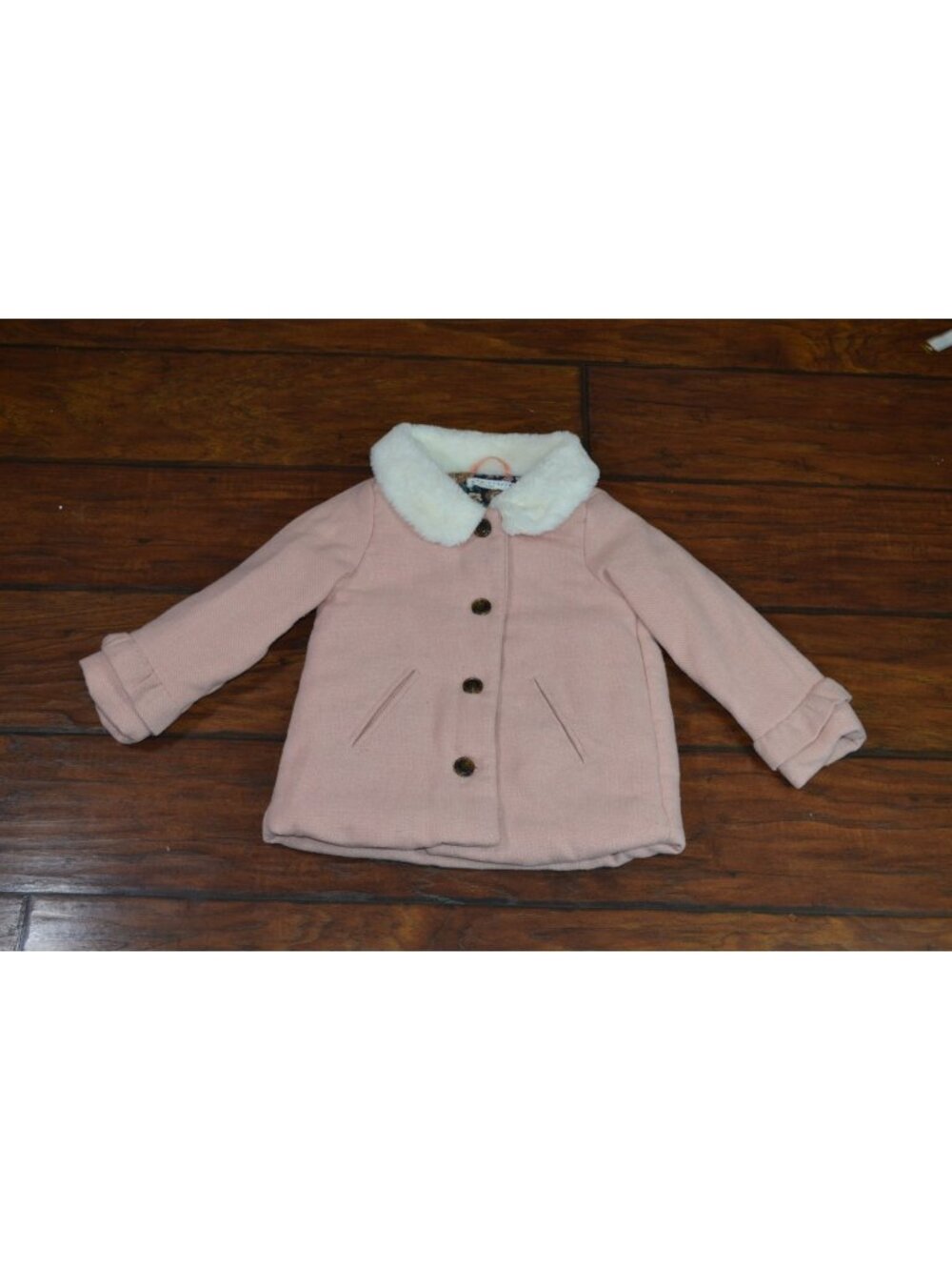Girls Toddler Size 3T Pink Pea Coat Faux Fur Elegant Winter Coquette Formal